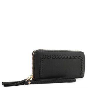 Whipstitch Braided Zip Around Wallet Wristlet
